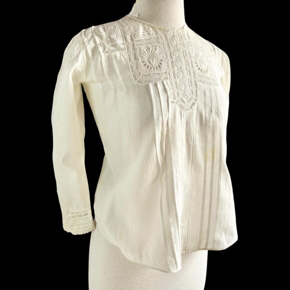 Antique Edwardian White Lacey Cotton Shirtwaist Blouse Bodice - Picture 3 of 16